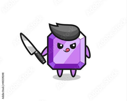 cute purple gemstone mascot as a psychopath holding a knife