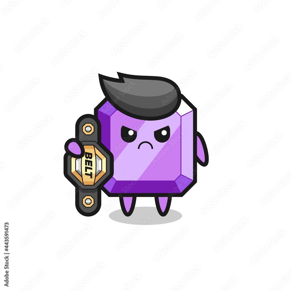 purple gemstone mascot character as a MMA fighter with the champion belt purple gemstone mascot character as a MMA fighter with the champion belt