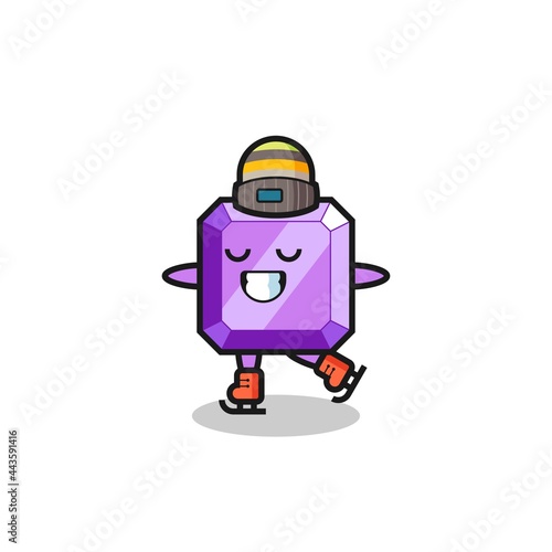 purple gemstone cartoon as an ice skating player doing perform © heriyusuf