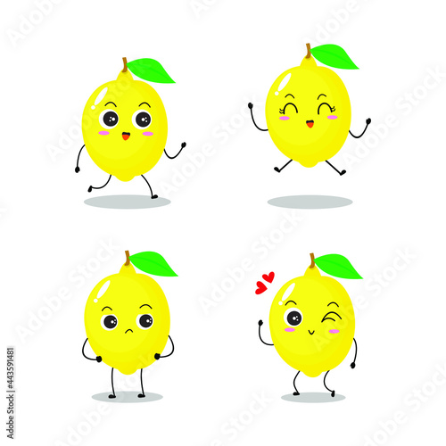 Vector illustration of a flat lemon character with cute expression isolated on white background, collection of simple minimal style, fresh fruit for mascot, emoticon