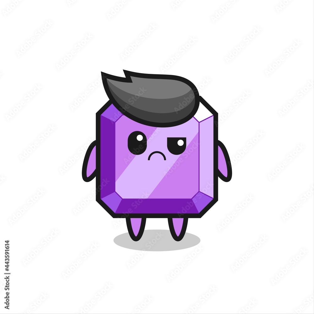 the mascot of the purple gemstone with sceptical face the mascot of the purple gemstone with sceptical face