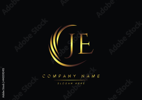 Cuadro en lienzo alphabet letters JE monogram logo, gold color elegant classical