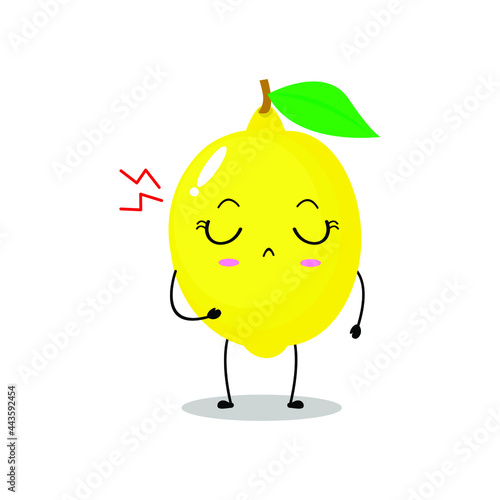 Vector illustration of a flat lemon character with cute cranky expression isolated on white background, collection of simple minimal style, fresh fruit for mascot, emoticon