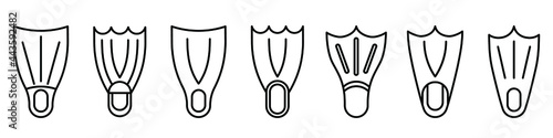 Flippers icon. Set of linear flippers icons. Vector illustration. Flippers vector icons. Black linear flippers icons