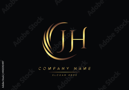 alphabet letters JH monogram logo, gold color elegant classical