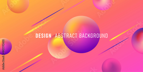 Abstract background with bright neon fluorescent spheres and comet rays on warm gradient backdrop