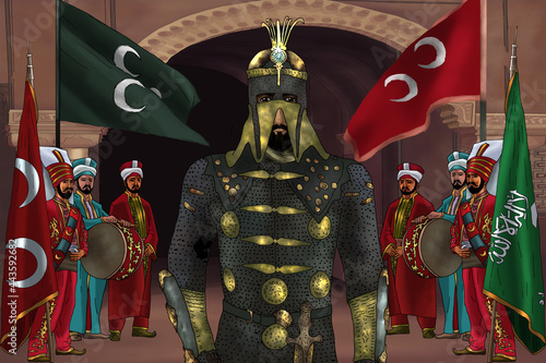 The armored sultan posing in front of the mehter team photo