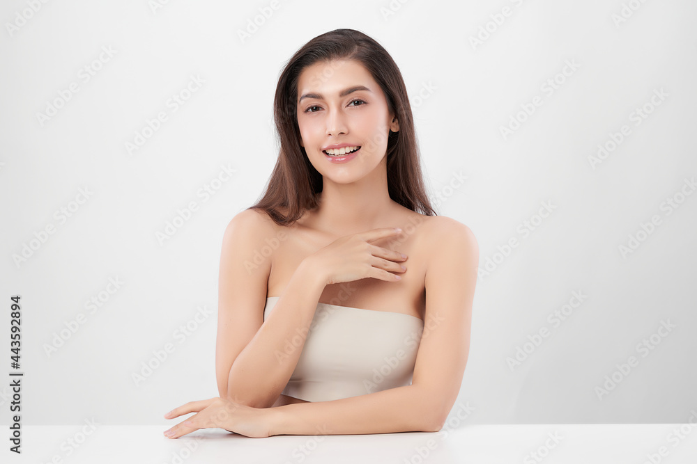 Beautiful young asian woman with clean fresh skin on white background, Face care, Facial treatment, Cosmetology, beauty and spa, Asian women portrait. Beautiful young asian woman with clean fresh skin on white background, Face care, Facial treatment, Cosmetology, beauty and spa, Asian women portrait.