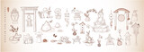 Japanese zen garden doodles in vintage style. Hieroglyphs - zen, noble, way.