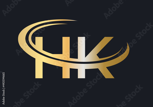 Initial Gold HK letter logo design. HK logo design vector template