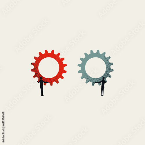 Business teamwork vector symbol with gears. Symbol of cooperation, working together. Minimal illustration.