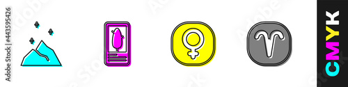 Set Magic powder, Tarot cards, Venus and Aries zodiac icon. Vector