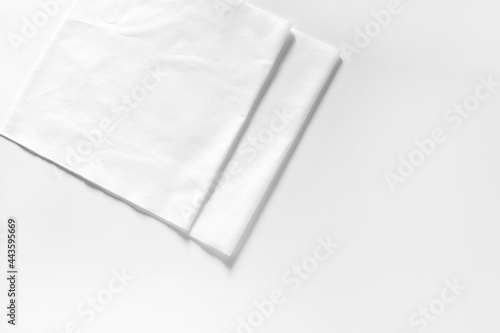 White cotton fabrics swatches on light background. Textile Mockup