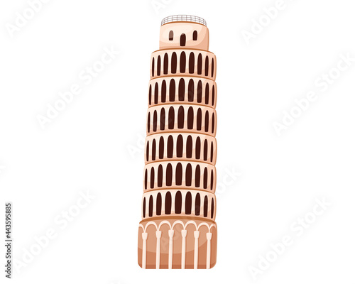 Vector illustration of the leaning tower of pisa in cartoon style. Isolated on white background

