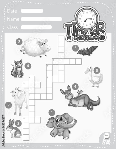 Photography Crossword puzzle game template about animals