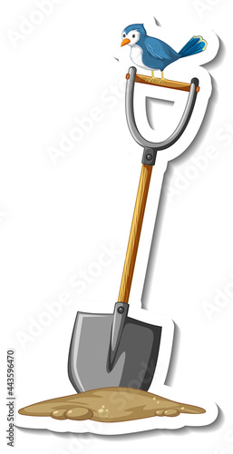 Sticker template with a shovel gardening tool isolated