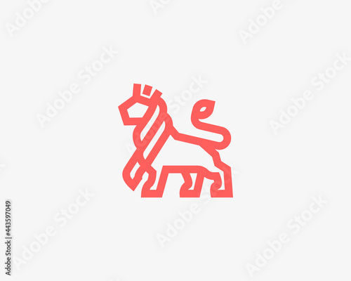 Lion logo line art design vector template. Luxury king, power, grandeur vector sign symbol mark logotype.