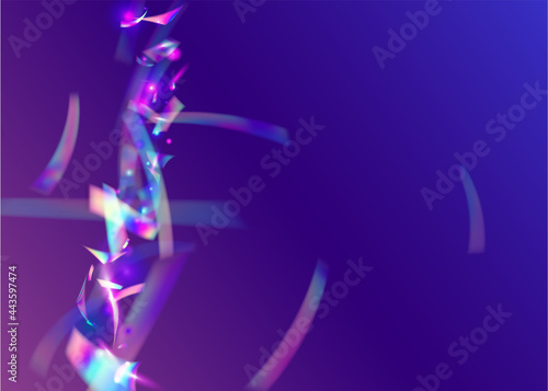 Iridescent Confetti. Party Christmas Illustration. Luxury Art. Rainbow Effect. Shiny Flyer. Unicorn Foil. Pink Metal Tinsel. Falling Glare. Violet Iridescent Confetti