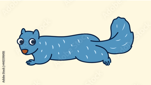 Blue funny squirrel lying down on the ground in bold illustration art vector design 