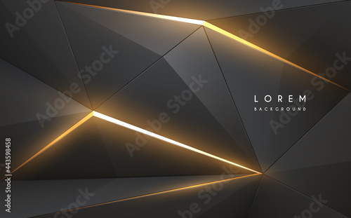 Abstract grey geometric background with golden light elements