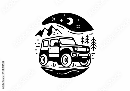 Black line art illustration of night off road