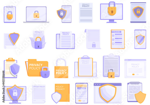 Privacy Policy icons set cartoon vector. Gdpr safety. Europe standard