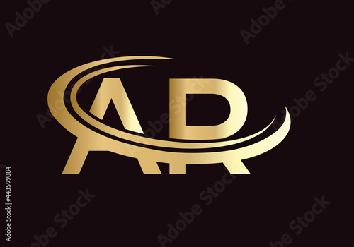 Initial Gold AR letter logo design. AR logo design vector template