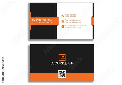 Double-sided creative business card template. Portrait and landscape orientation. Horizontal and vertical layout. Brown and black color 3d shape icon unique modern theme. Vector illustration