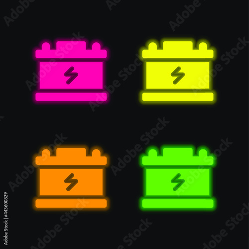 Battery four color glowing neon vector icon