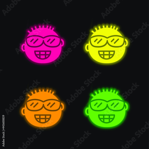 Arrogant four color glowing neon vector icon