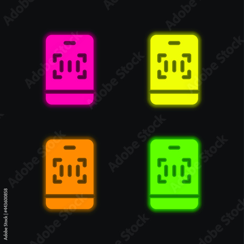 Barcode four color glowing neon vector icon