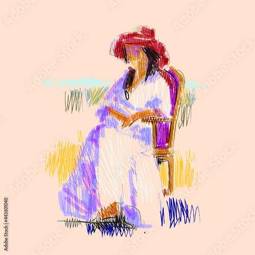 People figure on abstract background line,colorful ,hand drawn, vector illustration.