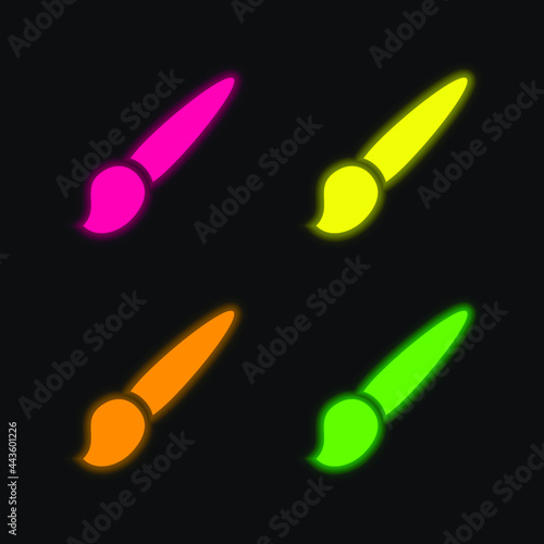 Artist Brush four color glowing neon vector icon