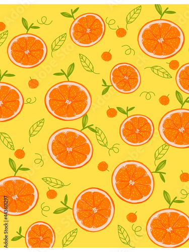 Slice of orange,lemon on yellow background vector illustration.