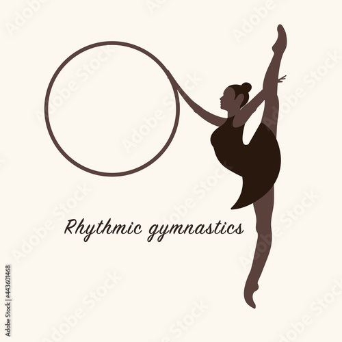 logo vector silhouette rhythmic rythmic gymnastics black girl with brown suite with hoop and text