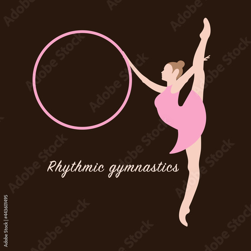 logo vector silhouette rhythmic rythmic gymnastics girl with pink suite with hoop and text