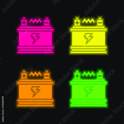 Battery four color glowing neon vector icon