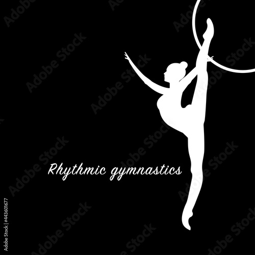 white logo vector silhouette rhythmic rythmic gymnastics girl with hoop and text