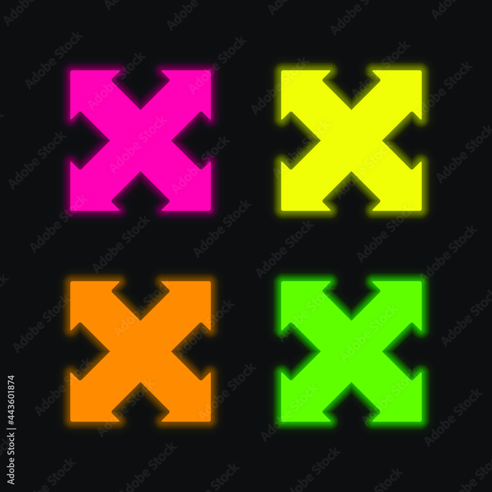 Arrows Cross Pointing Four Directions four color glowing neon vector icon Arrows Cross Pointing Four Directions four color glowing neon vector icon