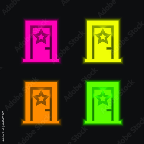 Backstage four color glowing neon vector icon