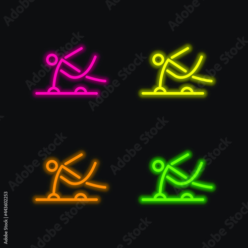 Athlete Stick Man four color glowing neon vector icon