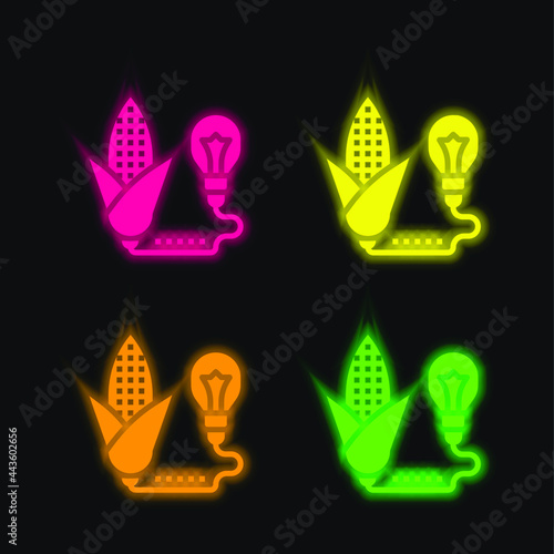 Biomass four color glowing neon vector icon
