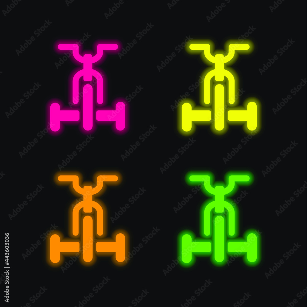 Obraz premium Bicycle four color glowing neon vector icon