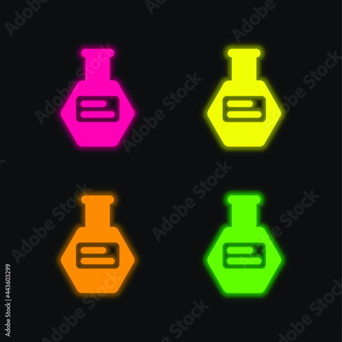 Bottle Of Pills four color glowing neon vector icon