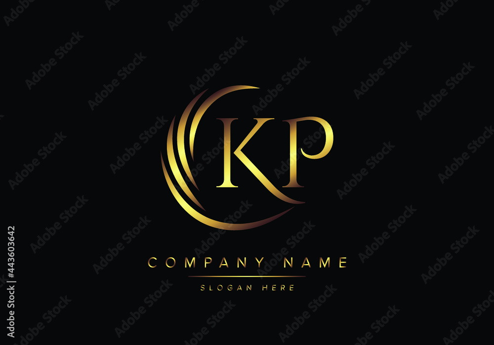 alphabet letters KP monogram logo, gold color elegant classical - obrazy, fototapety, plakaty 