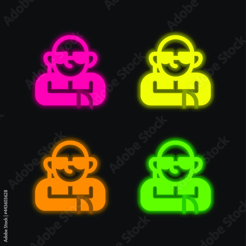 Bodyguard four color glowing neon vector icon