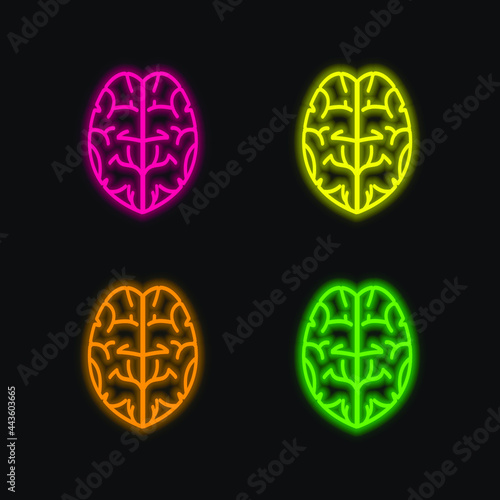 Brain four color glowing neon vector icon