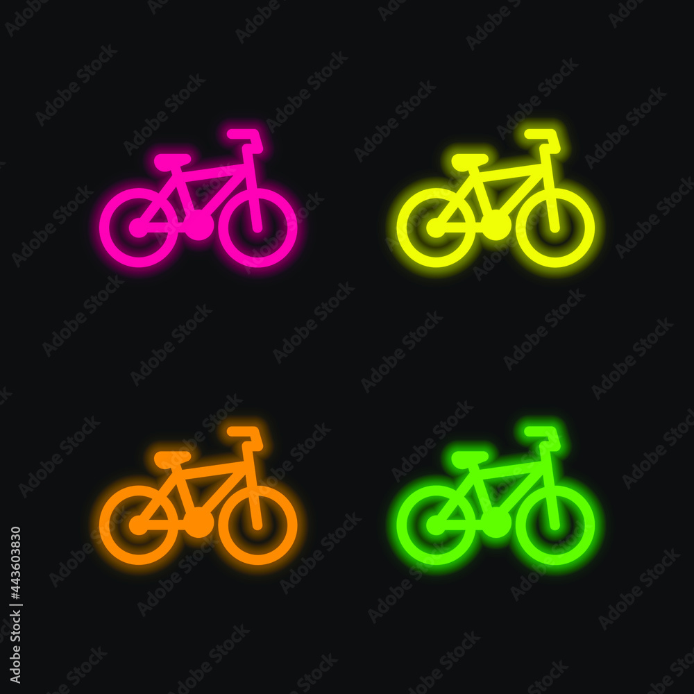 Fototapeta premium Bicycle four color glowing neon vector icon