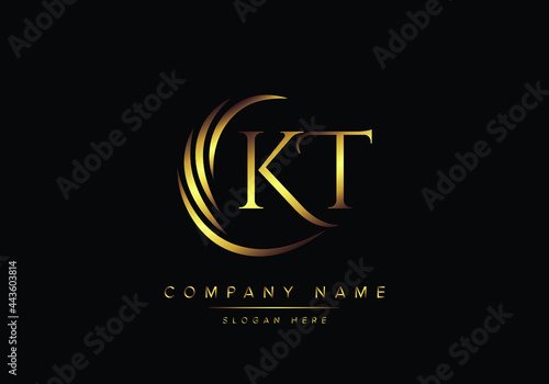 alphabet letters KT monogram logo, gold color elegant classical