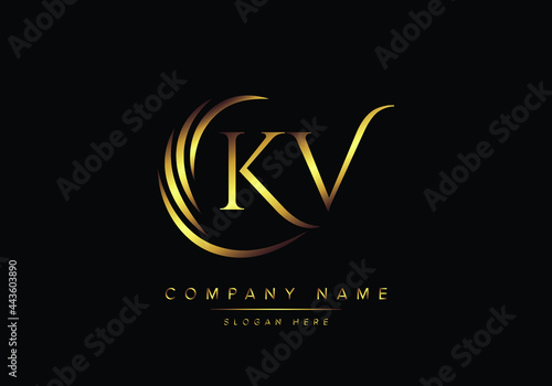 alphabet letters KV monogram logo, gold color elegant classical